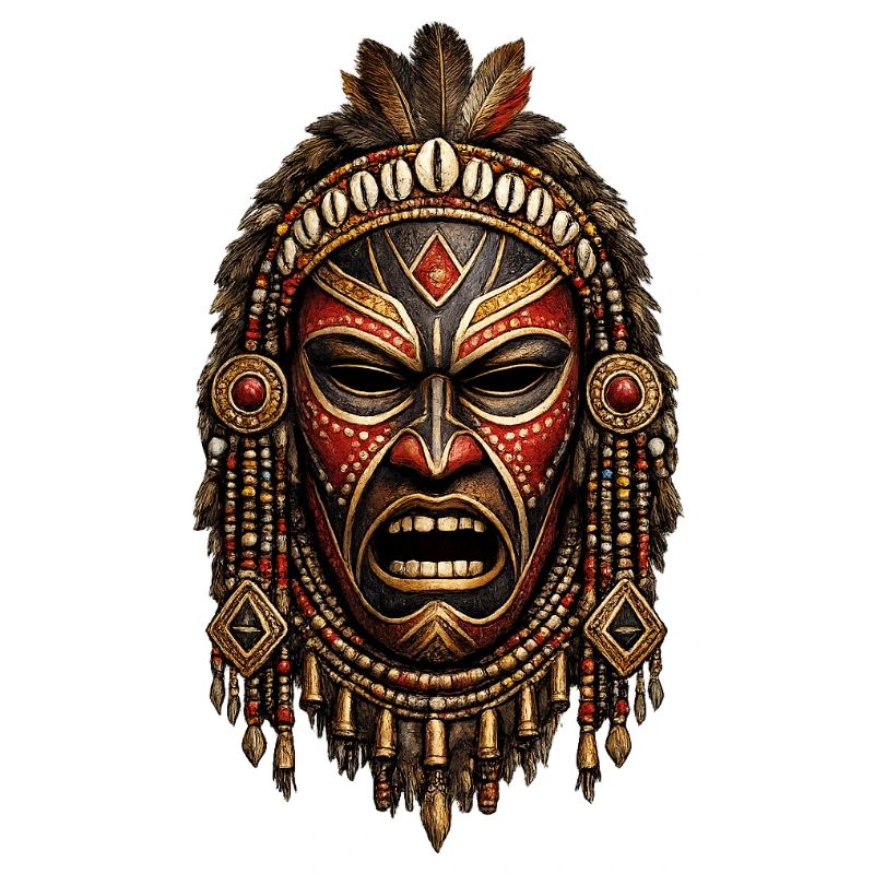 Tribal Fire Mask with Feathers