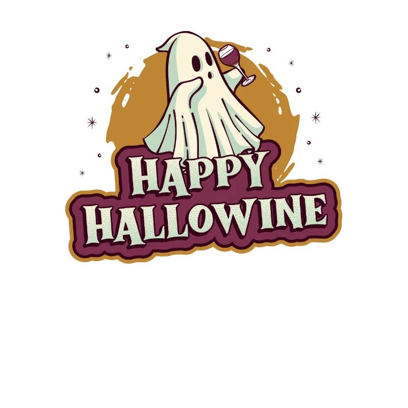 Happy Halloween ghost drinks wine
