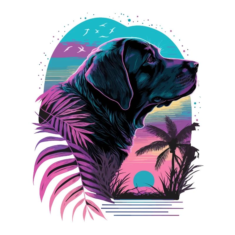 Labrador Retriever liebt Beach Vaporwave