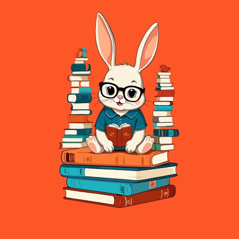 Reading bunny Enthusiastic book lover