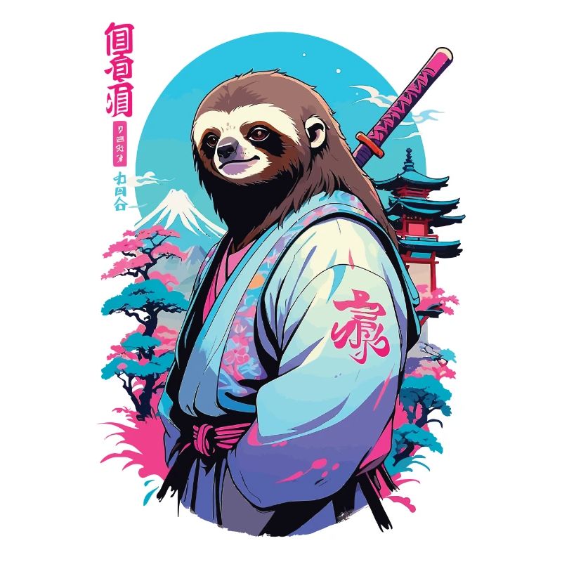 Samurai Sloth Aesthetic Vaporwave Style