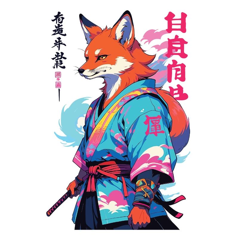 Kitsune Samurai Fuchs Aesthetic Vaporwave Stil