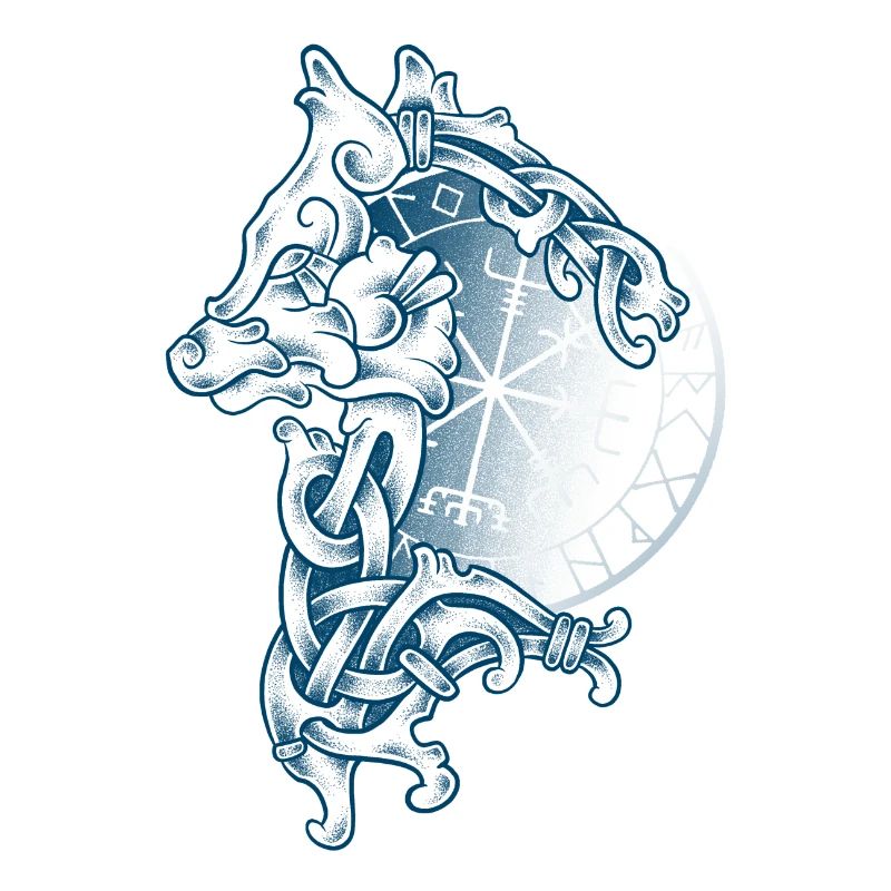 Wolf Vikings Fenrir dotwork & Vegvisir