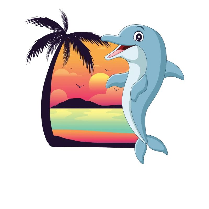 Dolphin Beach Palm Tree Sunset