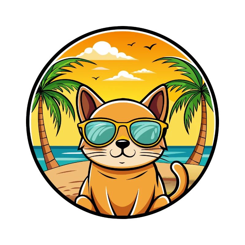 Chat birman race dessin animé lunettes de soleil plage