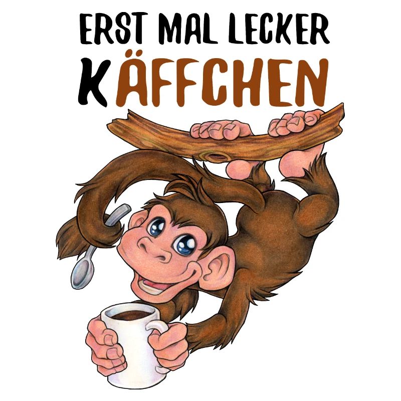 Erst mal lecker Käffchen niedlich Affe mit Kaffee