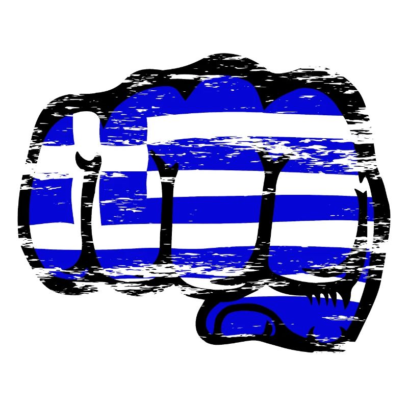 Drapeau de la Grèce poing de main utilisé