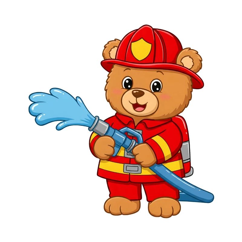 Teddy bear firefighter with hose