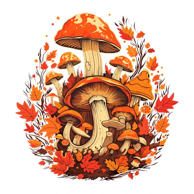 Champignons Feuillage d’automne Cottage Core