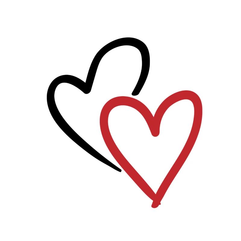 Deux coeurs entrelacés en rouge