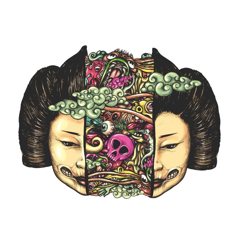 Aufgeteilter Kopf Gueisha Doodle