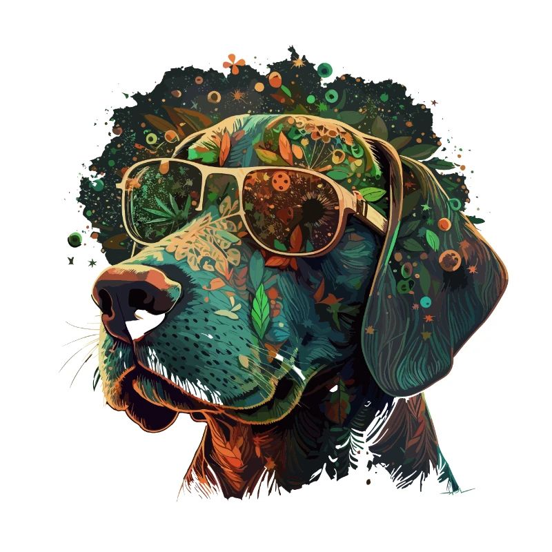 Trippy Tails: A Cool Weed-Head Dog with Psychedeli