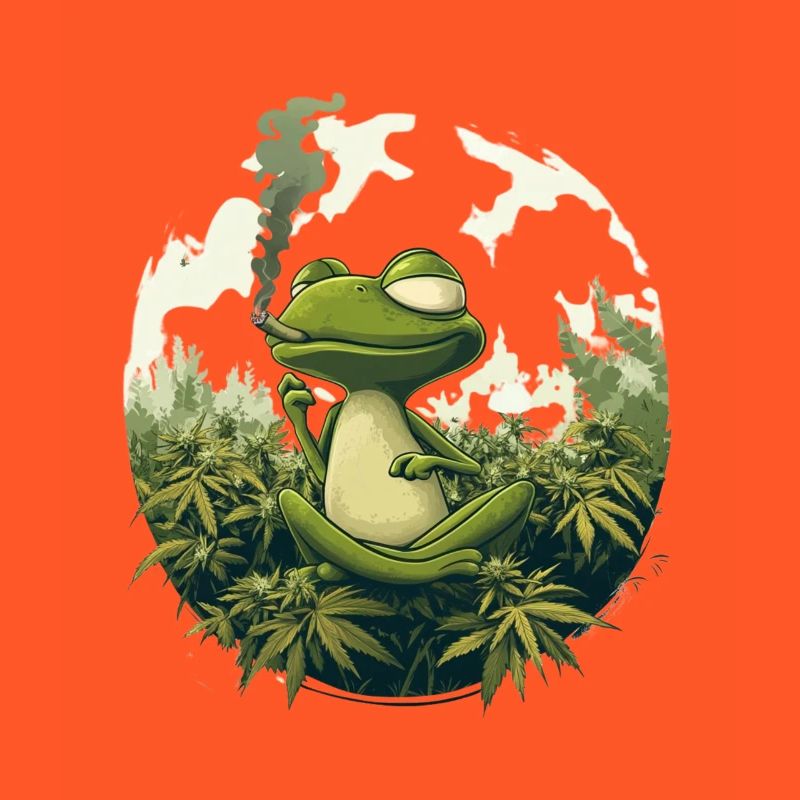 Frog in Lotus Position with Joint - Weed Frog Design