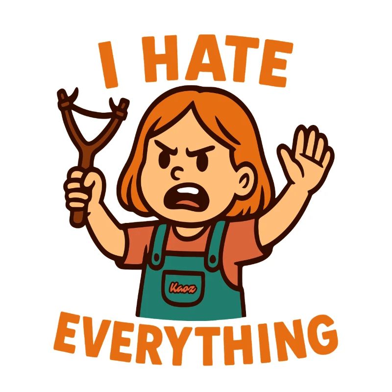 I hate everything – Angry child with a slingshot