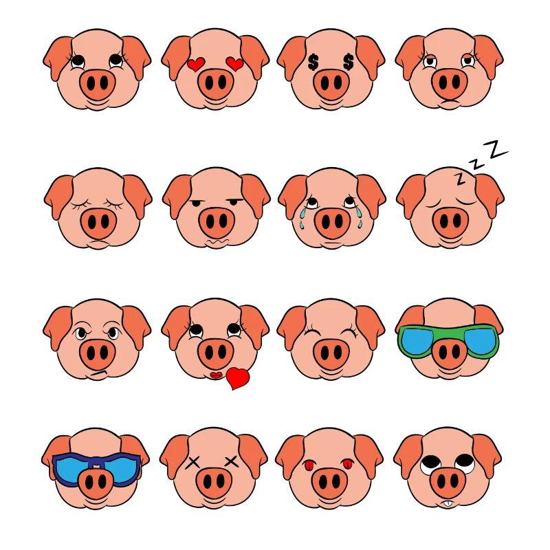 Mignon cochon rose humeur différente émoticône