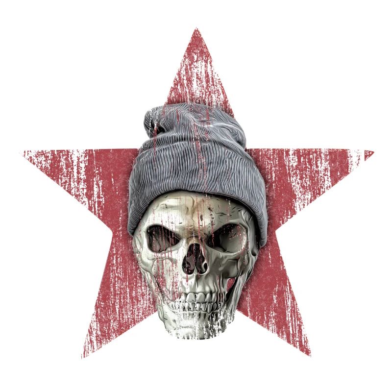 skull and red star