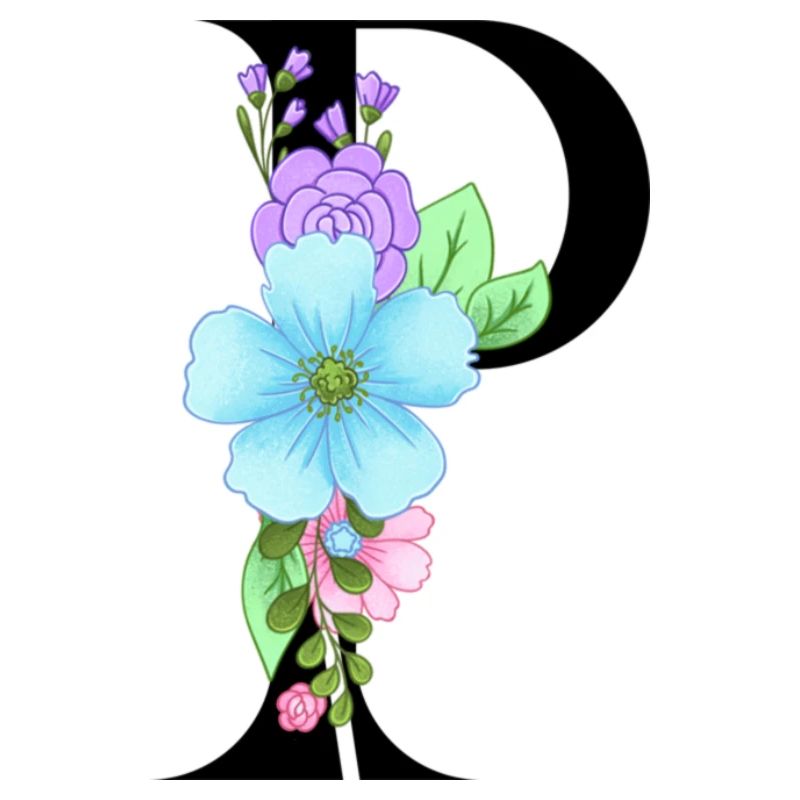 Eleganter Buchstabe 'P' mit Blumen