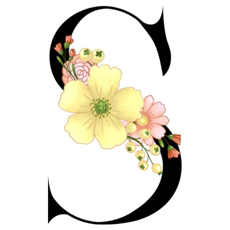 Eleganter Buchstabe 'S' mit Blumen