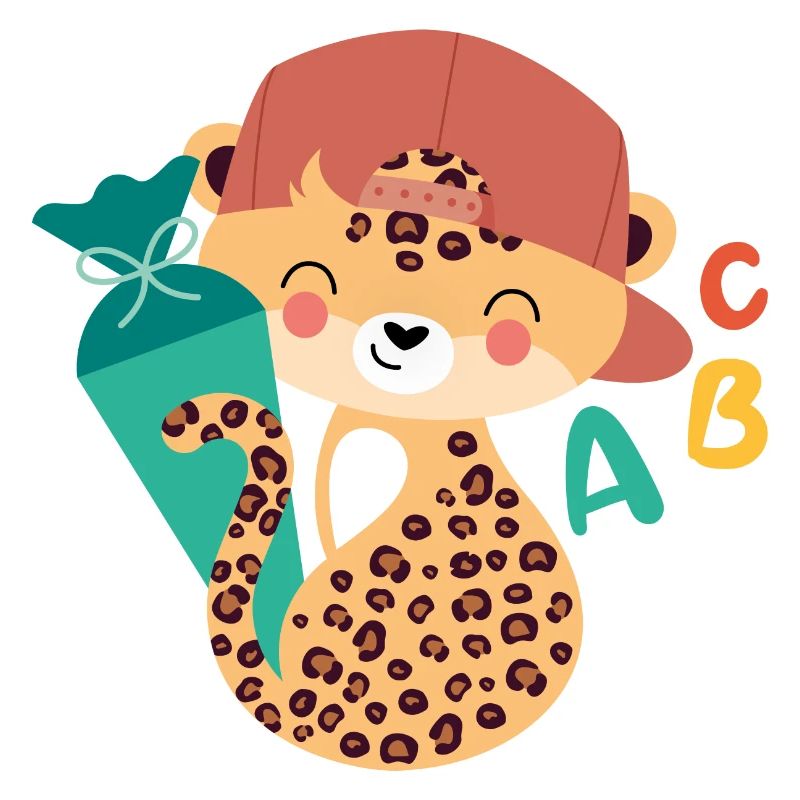 Léopard avec cône d’écolier