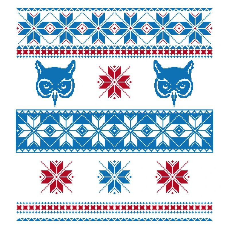 Norweger Pullover Eule Blau Rot