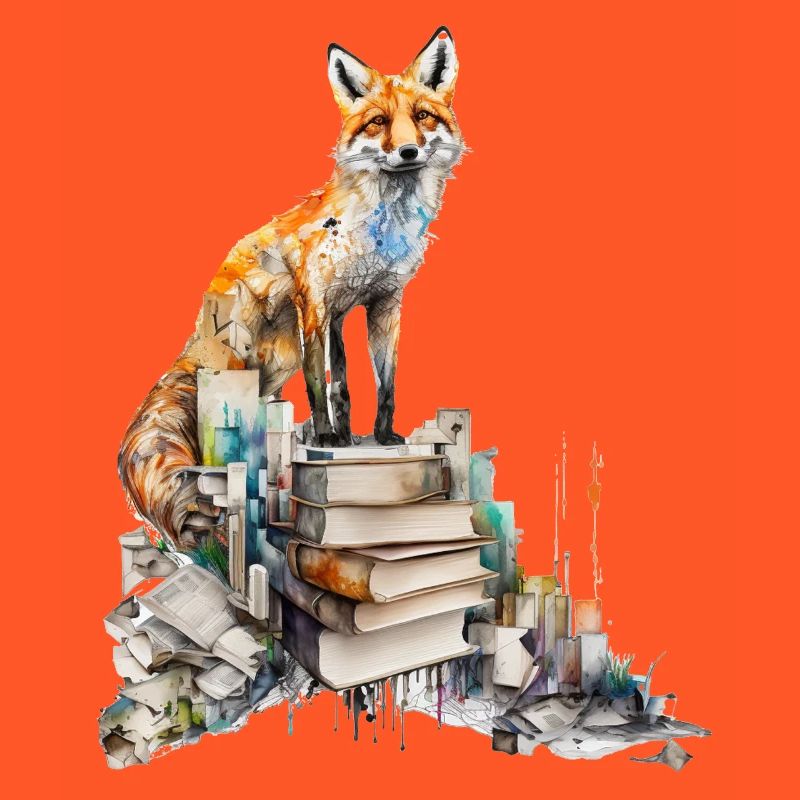 Fuchs Buch Bücher Lesen Kunst Geschenk Tier Zoo