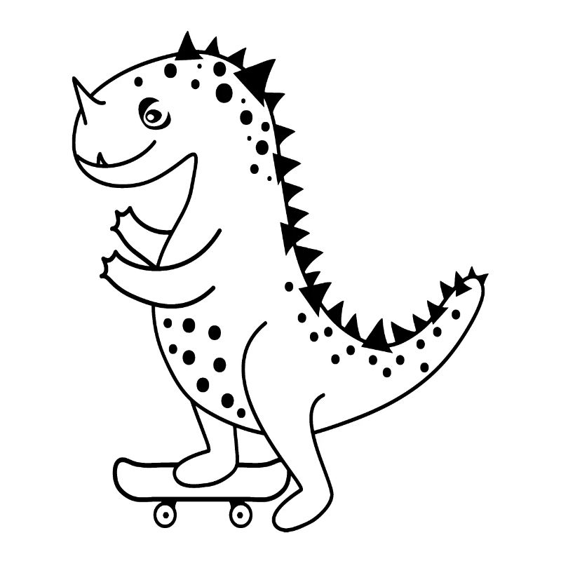 Dinosaure comique satisfait avec skateboard.