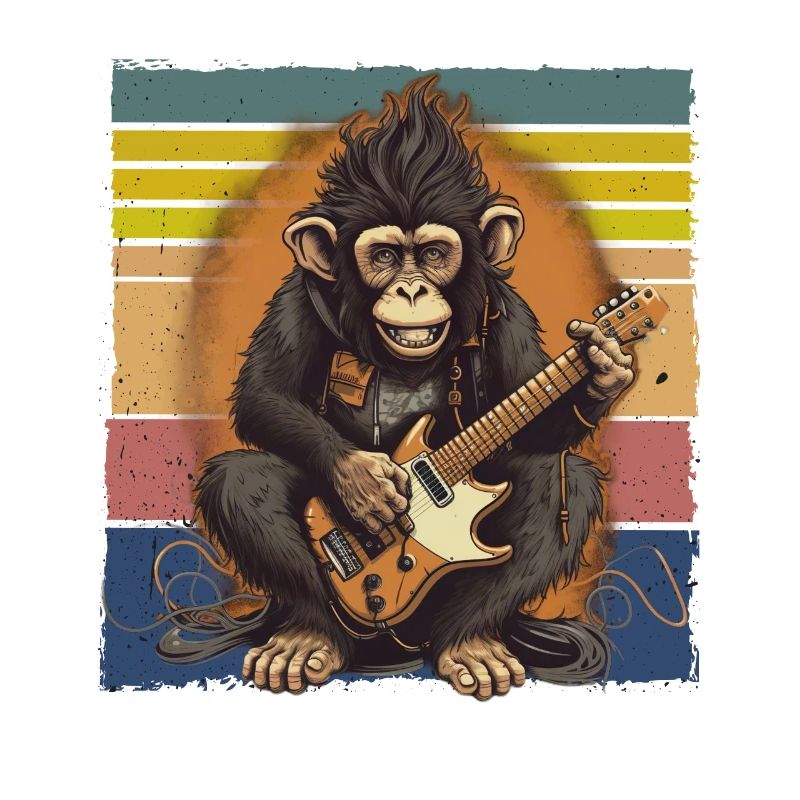 Affe Schimpanse spielt Acousitc Rock Gitarre
