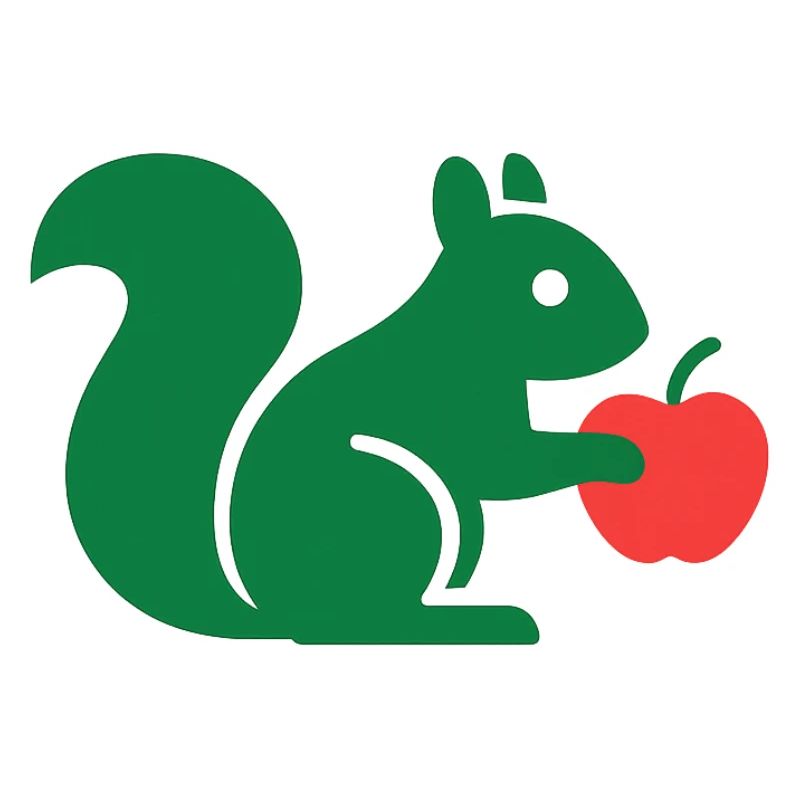 Grünes Eichhörnchen mit Apfel