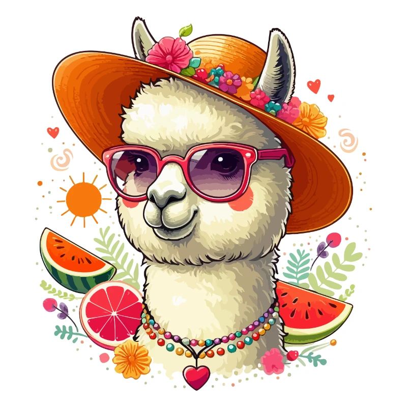 ALPACA SUMMER HAT FRUIT FLOWER HIPPIE GLASSES CHAIN