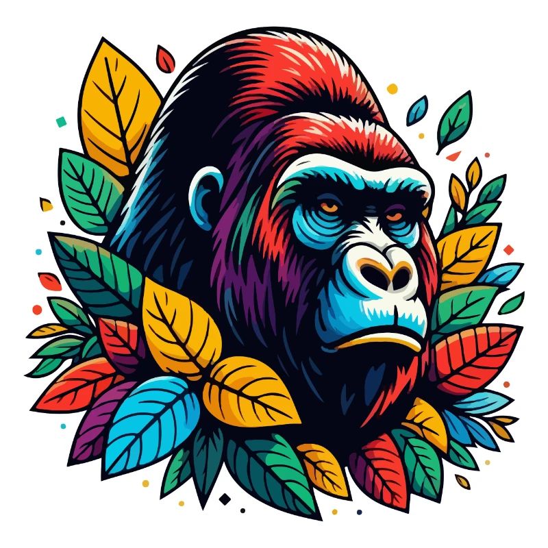 GORILLA AFFE TIER BUNT HERBST BLÄTTER ERNST WÜTEND