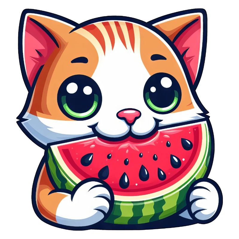 Chat avec melon drôle fruit dessin animé chat