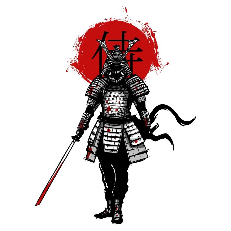 Samurai auf rotem Hintergrund