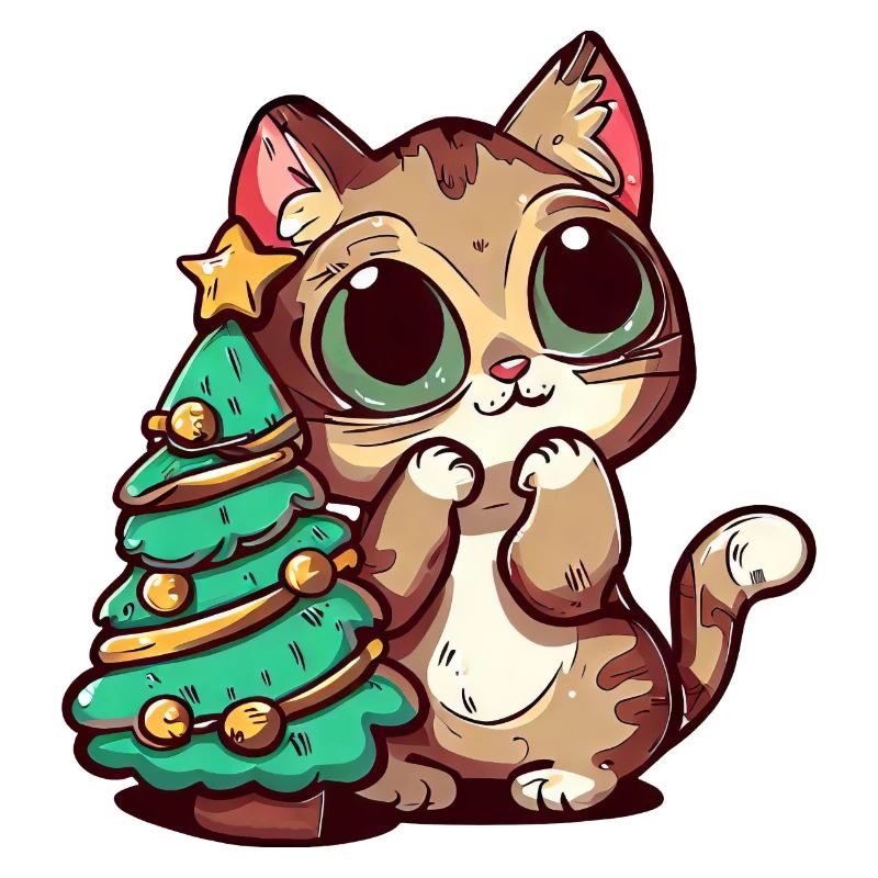 Surprised Christmas cat: Christmas tree magic