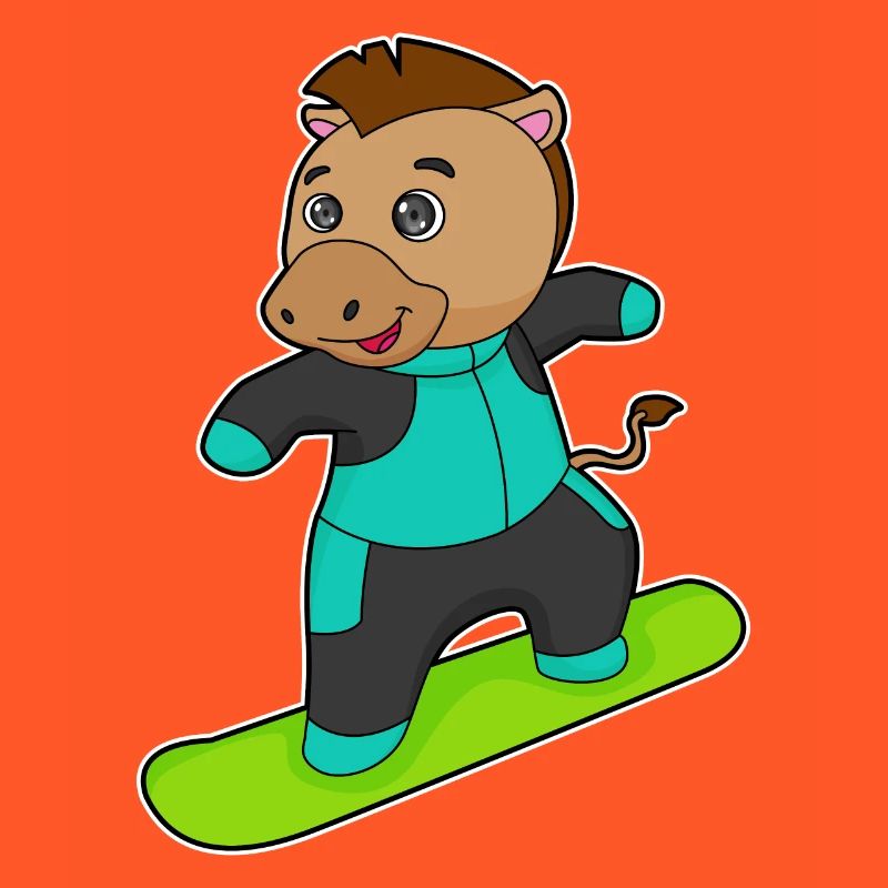 Cheval comme snowboarder avec snowboard