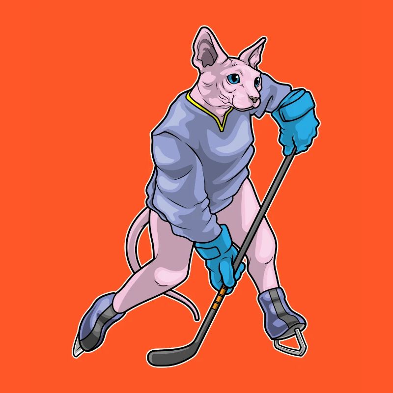 Sphynx Katze Eishockey Eishockeyschläger