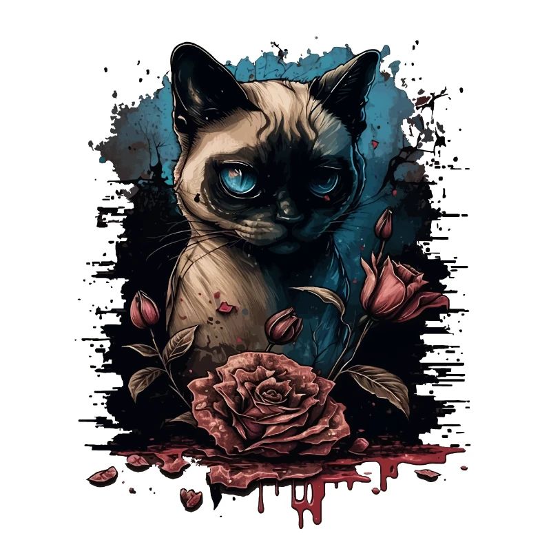 Siamese cat with red rose