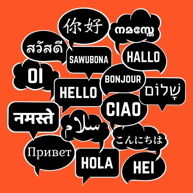 Speech bubbles "Hello" in different languages