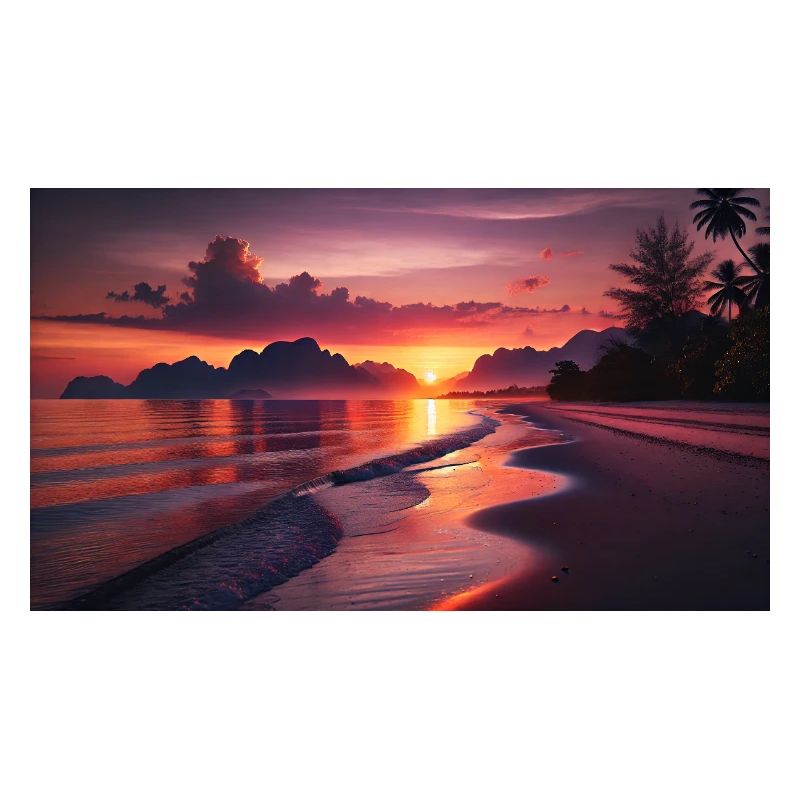 Beach and mountain sunset