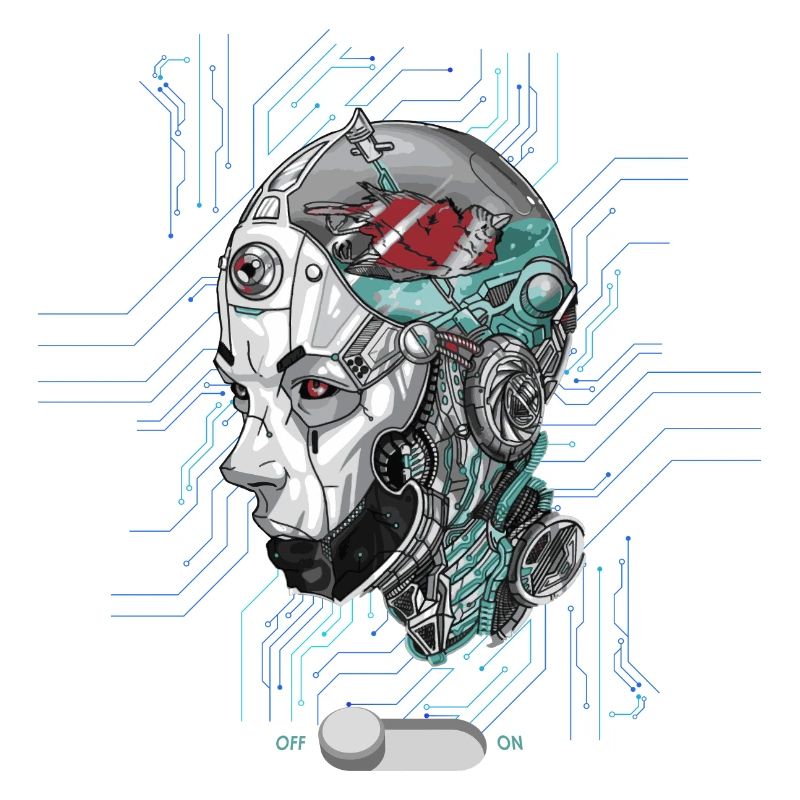 Robot head with bird in head Cyber AI technology