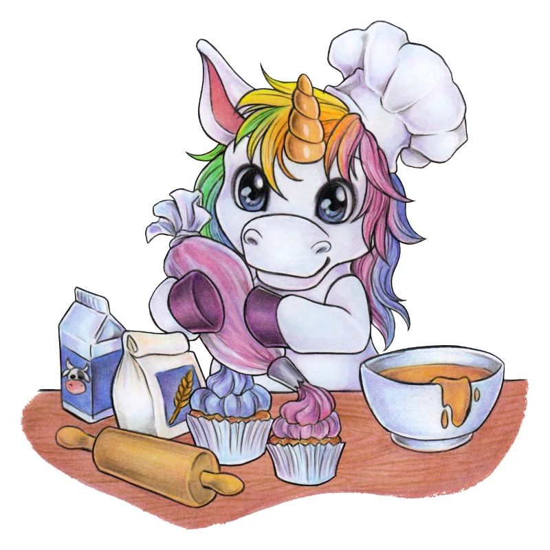 Witziges Regenbogen Einhorn als Bäcker Konditor