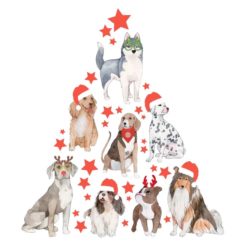Weihnachten Hunde Weihnachtsbaum Sterne Geschenk