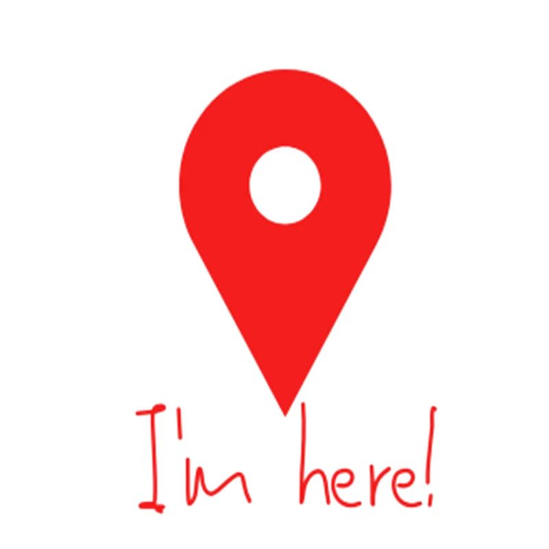 JE SUIS LÀ. SYMBOLE DE LOCALISATION AVEC TEXTE