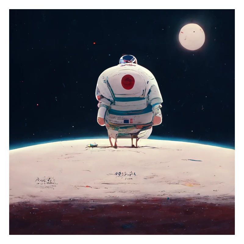 lonely astronaut in space looking at planet home