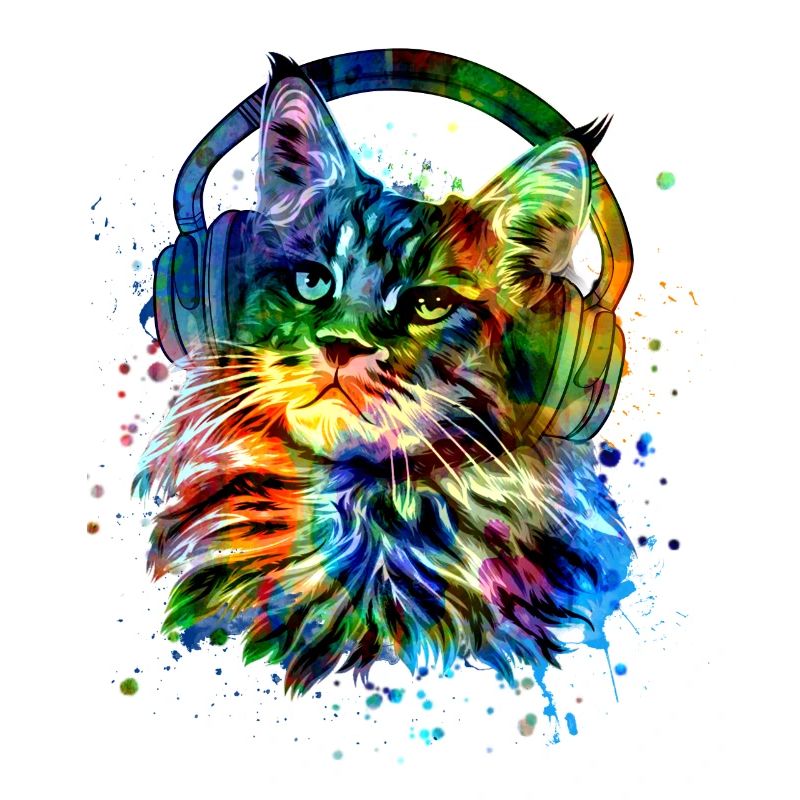 Katze mit Kopfhörer Aquarell Kunst