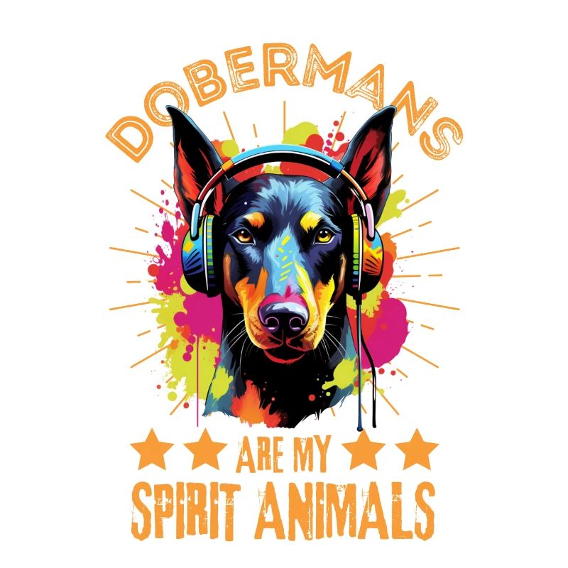 Bunter Dobermann mit Kopfhörer