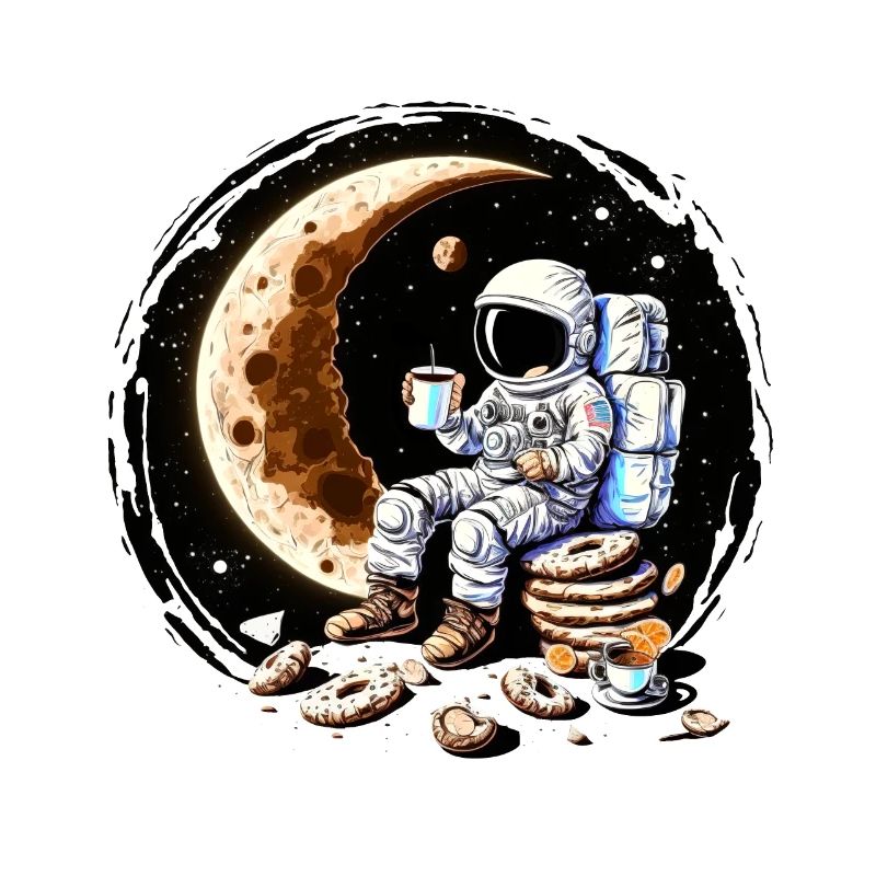 Astronaut drinking coffee on the moon