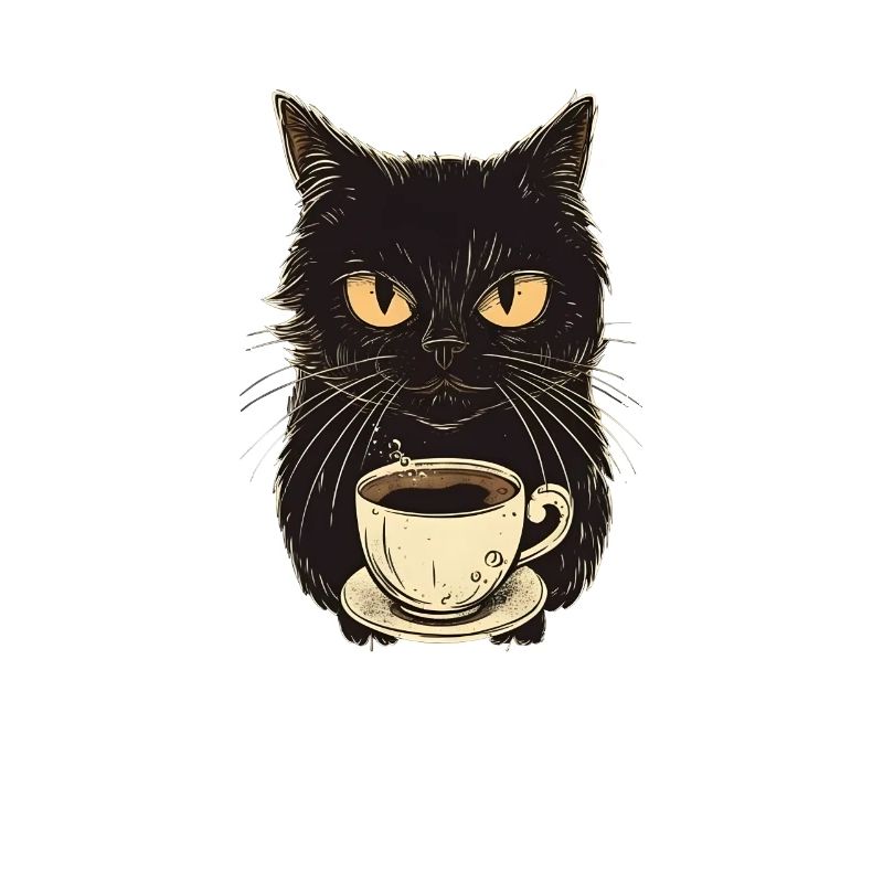 Chat noir avec café
