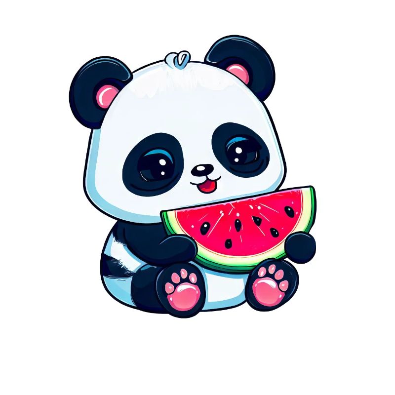 Un panda mignon mange de la pastèque