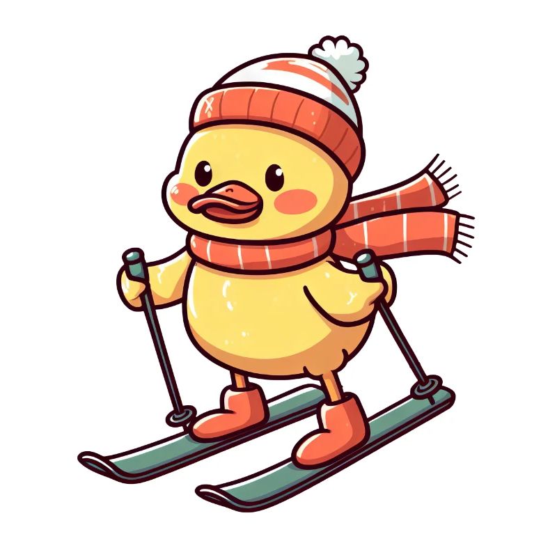 Skiing duck in winter