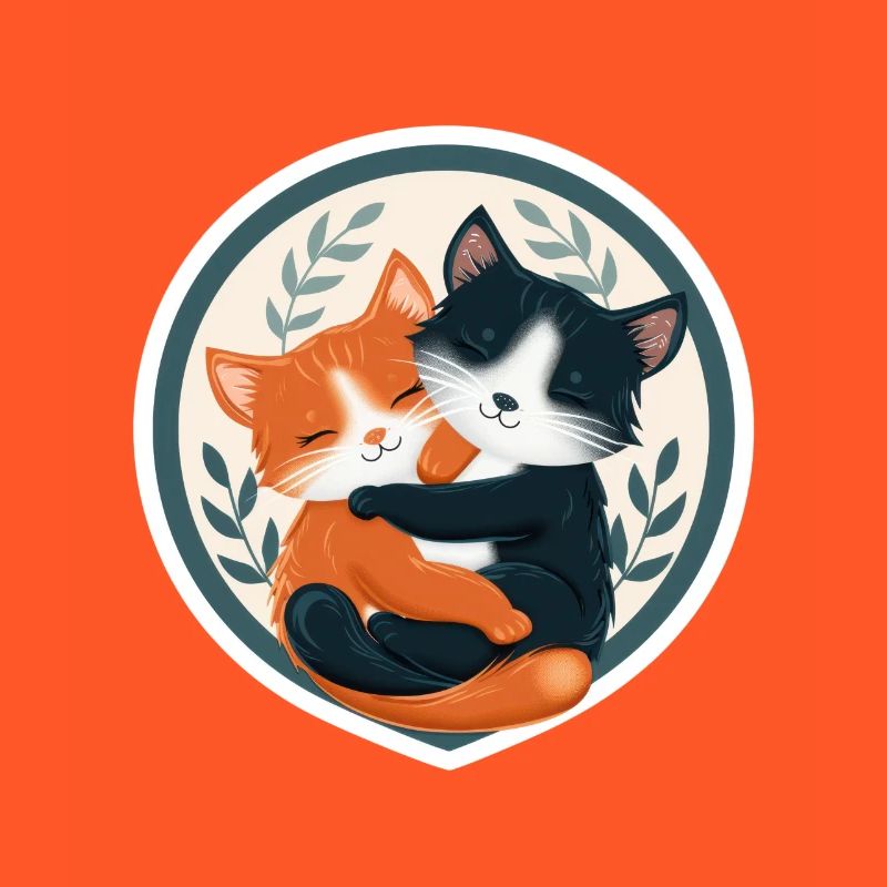 Two Cats Hugging in a Circular Frame